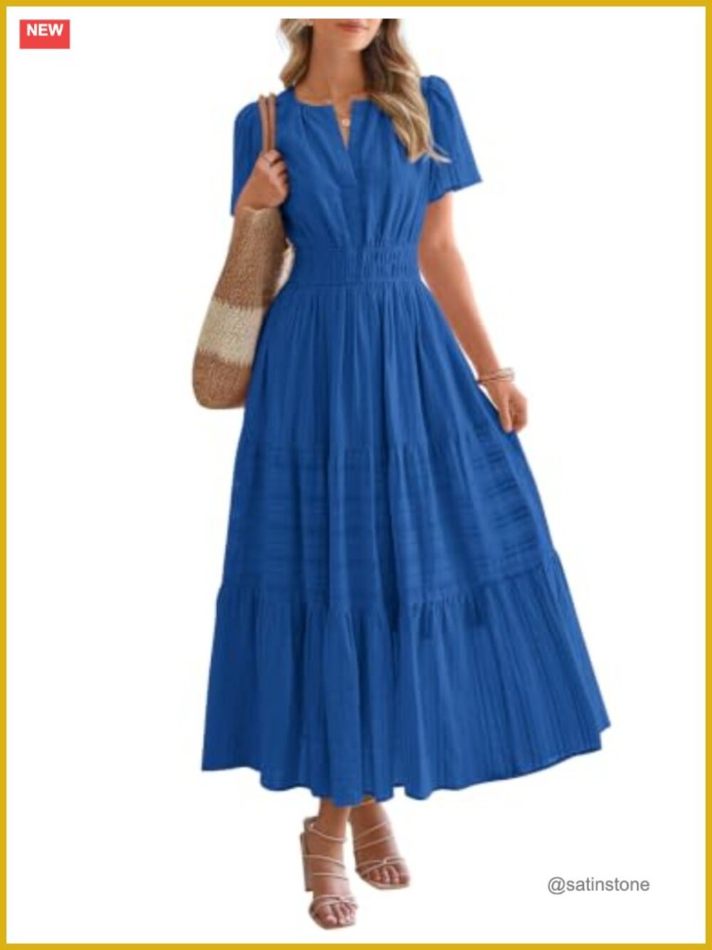 Women's Summer Maxi Dress Short Sleeve V Neck Tiered Ruffle Boho Beach